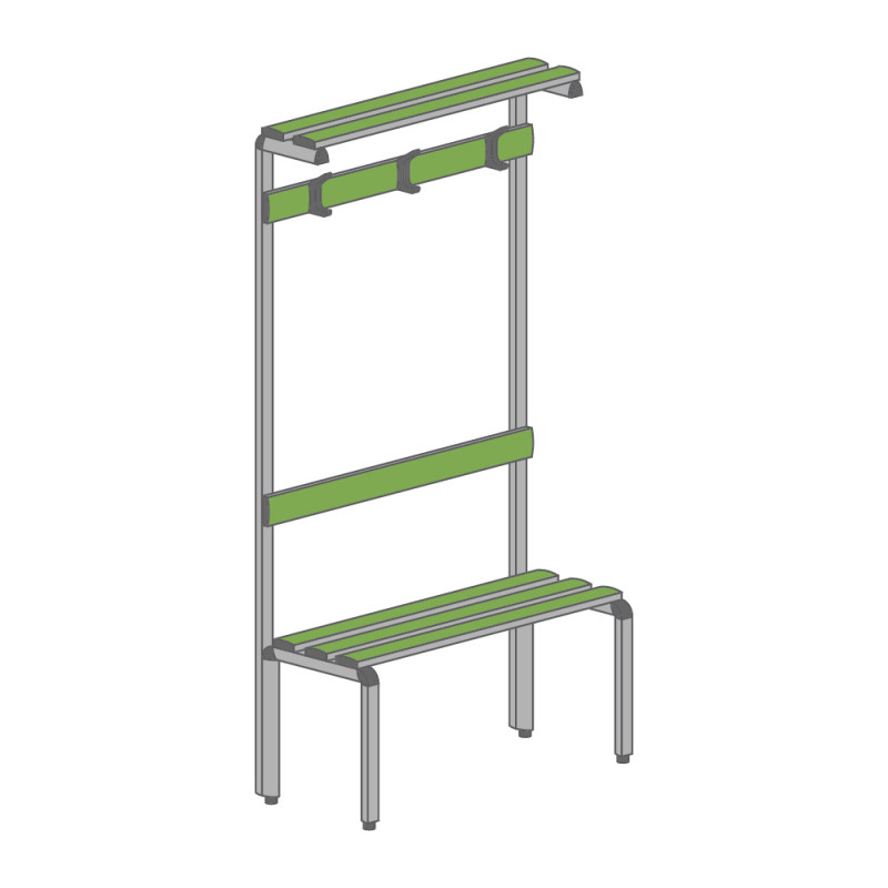 Bench with back, hanger and shelf Bench with back, hanger and shelf